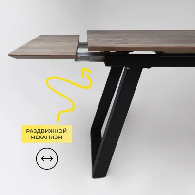 Стол САНГАЙ раздвижной, 136(196)*80*80, дуб галифакс табак / черный (ПрР-7 DSW (02) ТрН/Р-80)_6