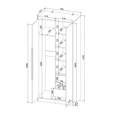 Шкаф КОНЦЕПТ КТ-Ш2, к.Белый/ф.Белый  (В2128хШ918хГ547мм)_7
