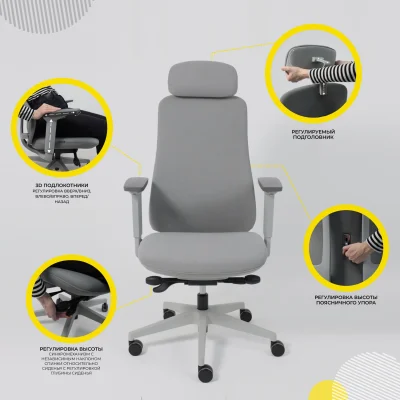 Кресло поворотное VORTEX, серая ткань/белый полиамид, коллекция AKSPRIME_4