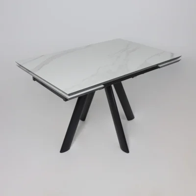 Стол JACK-120, раздвижной 120(30+30)х80, МРАМОР СВЕТЛЫЙ - COMPAKT CER/Черный_7