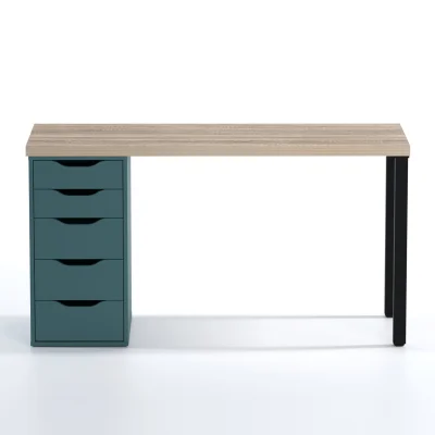 Стол письменный Ингар 2/5Т, 140x75x55, дуб беленый/серо-бирюзовый/черный_4