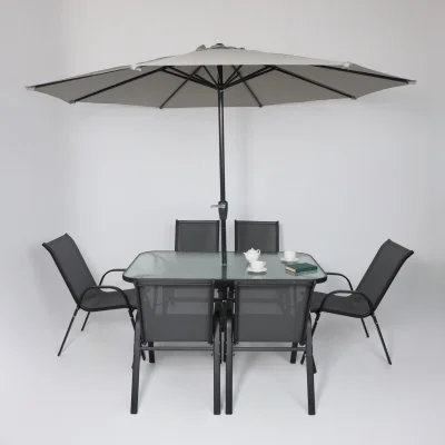 Комплект садовой мебели SUNBEAM (стол 1шт, 6 кресел, зонт 1шт), серый/черный_37