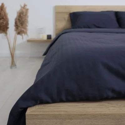 Простыня на резинке 90*200*20см Синий графит, премиум  сатин-страйп_13