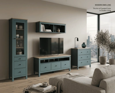 Гостиная Сага, ясень + темно-бирюзовый. Комплект №3 фотография