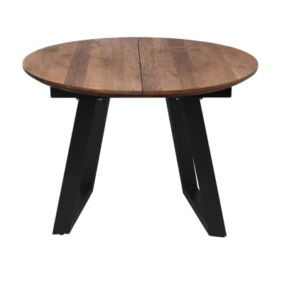 Столешница РАУНД раздвижной дуб мореный + ПОДСТОЛЬЕ ТрН/Р-80 черный (1100(1500)/750)_1