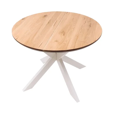 СТОЛЕШНИЦА раздвижная РАУНД +ПОДСТОЛЬЕ КСЕ/Р-80 дуб натуральный/белый (1000(1400)/750)_3