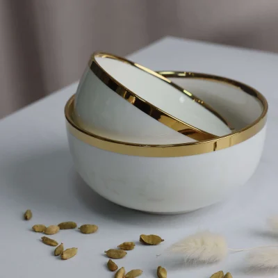 Тарелка глубокая MOONSHINE, керамика, белый+золото, 13*6,8см_4