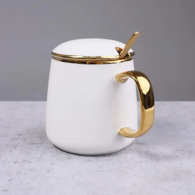 Чашка с крышкой MOONSHINE, керамика, белый+золото, 12*9*19,5см_2