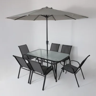 Комплект садовой мебели SUNBEAM (стол 1шт, 6 кресел, зонт 1шт), серый/черный_11