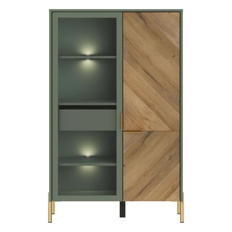 Н.м. "SIENA" шкаф REG1W1D/140 с подсветкой, к.Дымчатый зеленый/ф.Дымчатый зеленый+Дуб вотан_preview_2