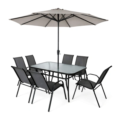 Комплект садовой мебели SUNBEAM (стол 1шт, 6 кресел, зонт 1шт), серый/черный_1