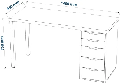 Стол письменный Ингар 2/5Т, дуб беленый / белый, 1400*750*550_4