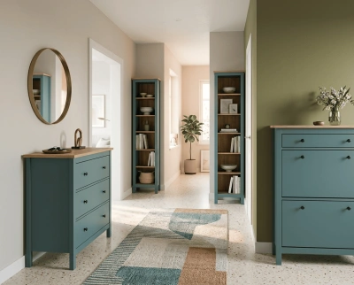 Прихожая Сага, ясень + темно-бирюзовый. Комплект №3 фотография