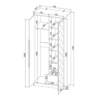 Шкаф КОНЦЕПТ КТ-Ш2(з), к.Белый/ф.Белый  (В2128хШ918хГ547мм)_7