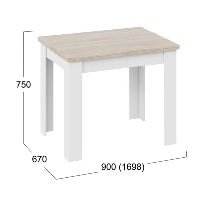 Стол раздвижной ПРОМО Тип 3, 900(1698)*670, дуб сонома светлый/белый_8