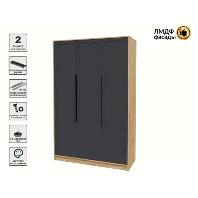 Шкаф КОНЦЕПТ Тренд КТ-Ш3, к.Дуб золотой/ф.Пепел  (В2128хШ1360хГ547мм)_5