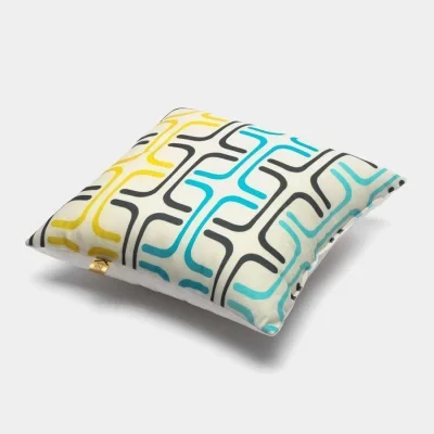 Подушка декоративная МАТЕХ FANTASY РЕТРО 8, р-р 33*33*10. Цвет голубой/желтый/черный, арт. 31-246_5