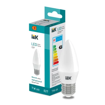 Лампа светодиодная свеча нейтральный белый свет LED Candle C37 600lm 4000K E27  IEK LL-I-C37-7-230-40-E27 фотография