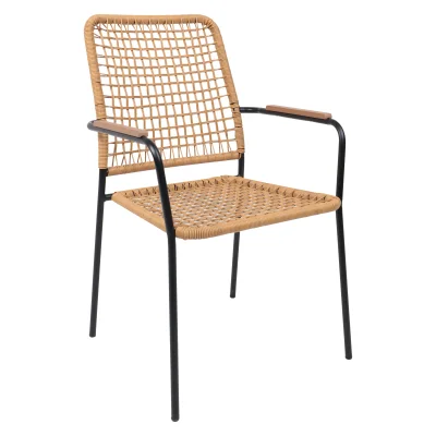 Кресло садовое BERGAMO, PE, иск.роттанг,черный+коричневый фотография