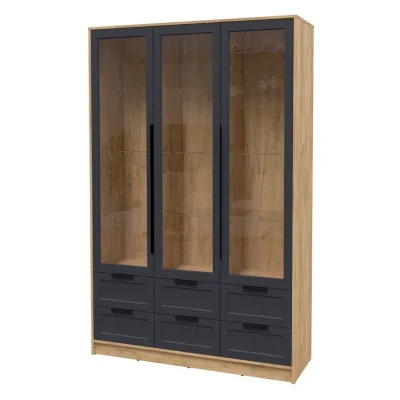 Шкаф с витриной КОНЦЕПТ Тренд КТ-ШВ3, к.Дуб золотой/ф.Пепел  (В2128хШ1360хГ547мм) фотография