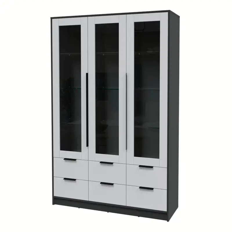 Шкаф с витриной КОНЦЕПТ КТ-ШВ3, к.Антрацит/ф.Серый (В2128хШ1360хГ547мм) фотография