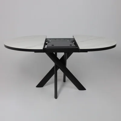 Стол RONALDO-120, круглый раздвижной 120(160), PATAGONOA BIANCO GLOSS PREMIUM CER/Черный_16