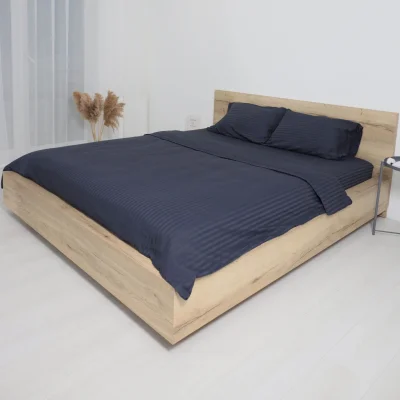 Простыня на резинке 90*200*20см Синий графит, премиум  сатин-страйп_11