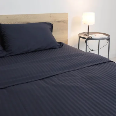 Простыня 150*215см Синий графит,  премиум сатин-страйп_14