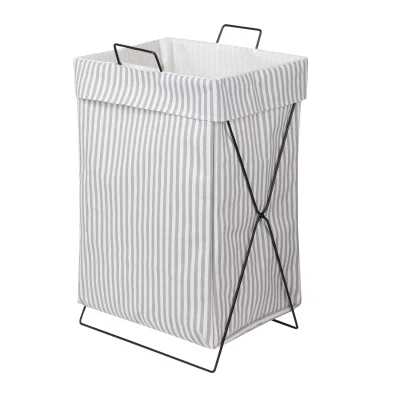 Корзина YUKI ,30*35*58см, серая полоска+черный фотография
