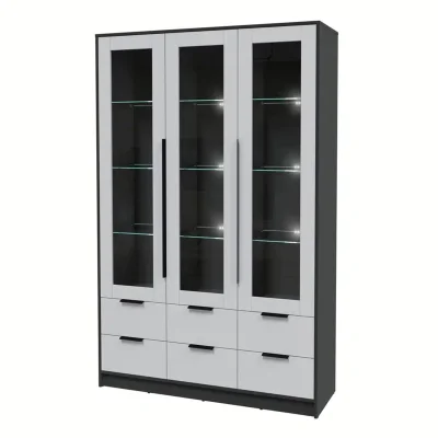 Шкаф с витриной КОНЦЕПТ КТ-ШВ3(подсветка), к.Антрацит/ф.Серый  (В2128хШ1360хГ547мм) фотография