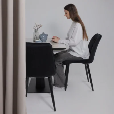 Стол AV 2119, МДФ+керамика, раздвижной 1200 (1800)*800 натуральный, глянцевый GOLD JADE/черный_2