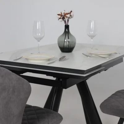 Стол JACK-120, раздвижной 120(30+30)х80, МРАМОР СВЕТЛЫЙ - COMPAKT CER/Черный_5