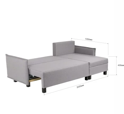 Диван-кровать угловой Туули КП Velutto 32, серый (черные опоры)_10