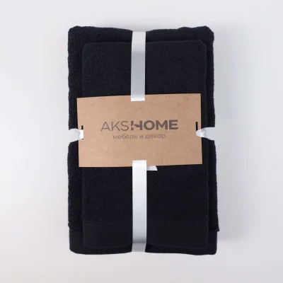 Набор полотенец махровых TANUKI, 2 шт (50*90см+70*140см), черный, 19-0303_2