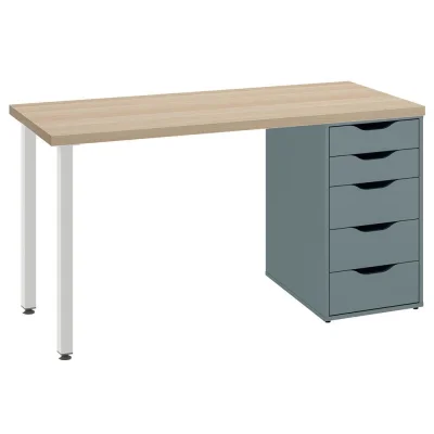 Стол письменный Ингар, 1400*750*550, дуб беленый/серо-бирюзовый фотография