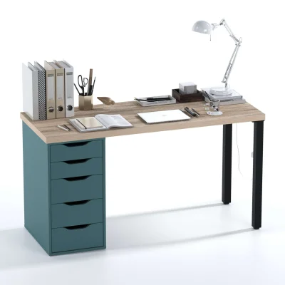 Стол письменный Ингар 2/5Т, 140x75x55, дуб беленый/серо-бирюзовый/черный_3