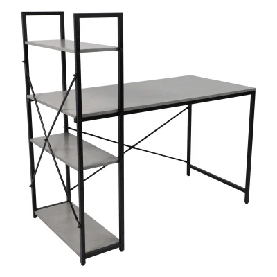 Стол письменный ONYX, со стеллажом, бетон/черный металл, 1200*600*750(1220) фотография