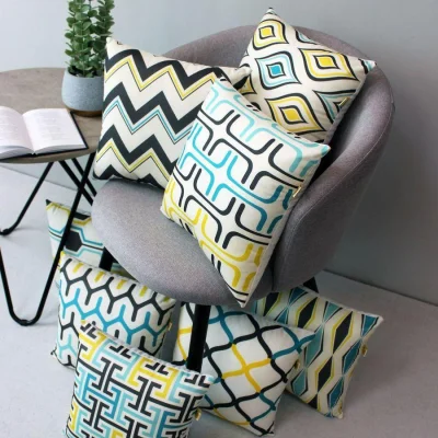 Подушка декоративная МАТЕХ FANTASY РЕТРО 8, р-р 33*33*10. Цвет голубой/желтый/черный, арт. 31-246_9