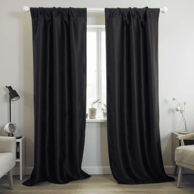 Комплект штор "Блэкаут" 1,5+1,5х2,7м на универсальной ленте, цвет чёрный янтарь (арт.888-20) фотография