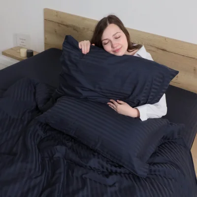 Простыня на резинке 90*200*20см Синий графит, премиум  сатин-страйп_3