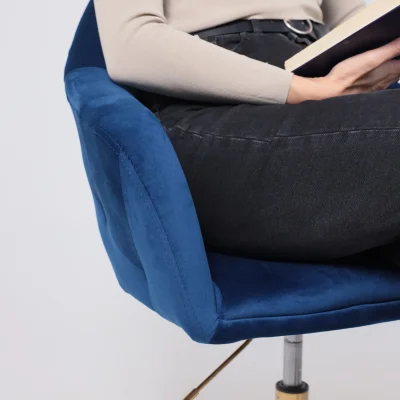 Стул DUBAI, поворотный, (синий велюр/золото)_3