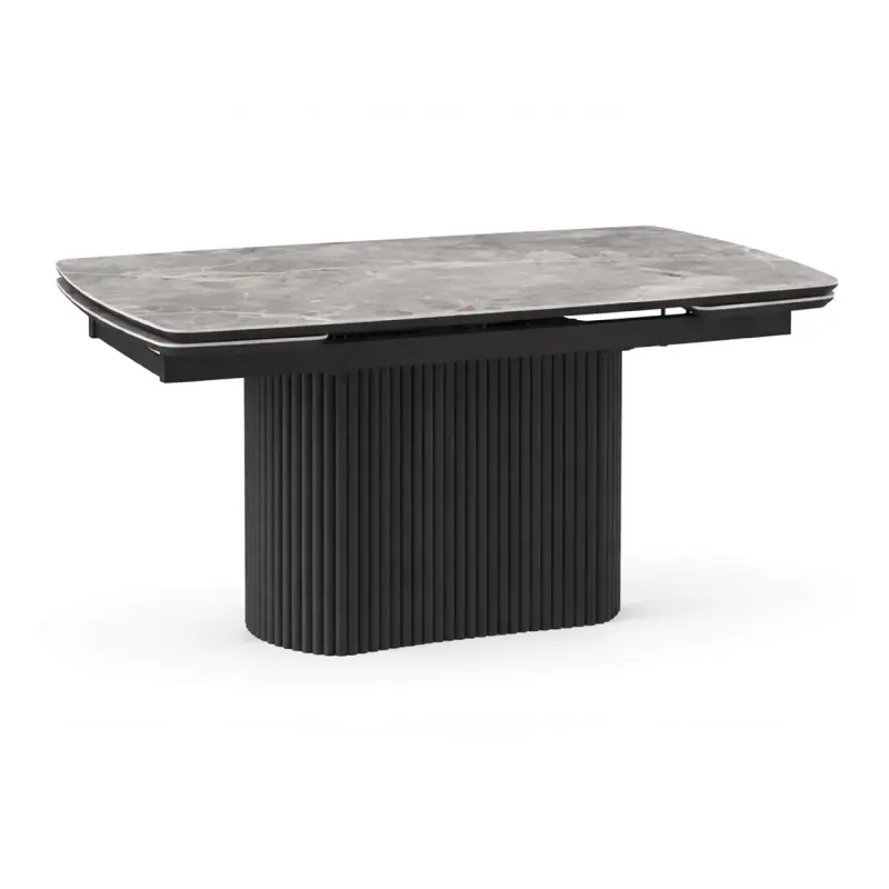 Стол ИНФИНИТИ-140, раздвижной 140(30+30)x85, КАМЕНЬ СЕРЫЙ СТ КЕР/ЧЕРНЫЙ фотография