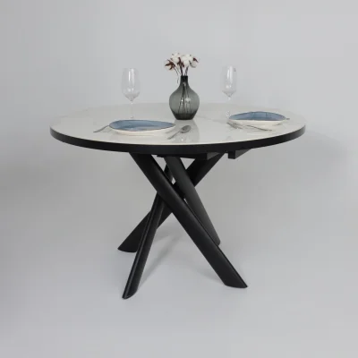 Стол RONALDO-120, круглый раздвижной 120(160), PATAGONOA BIANCO GLOSS PREMIUM CER/Черный_6