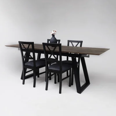 Стол САНГАЙ раздвижной, 136(196)*80*80, дуб галифакс табак / черный (ПрР-7 DSW (02) ТрН/Р-80)_7