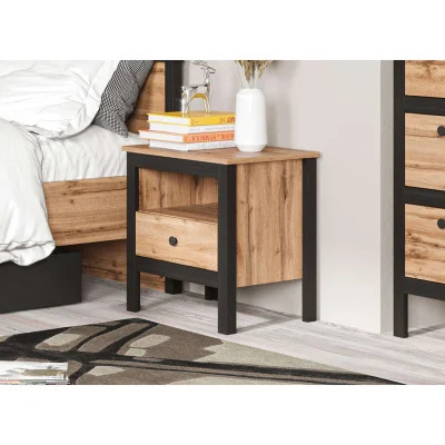 Н.м. "LOFT" тумба прикроватная KOM1S, к.Дуб вотан+Черный/ф.Дуб вотан_2