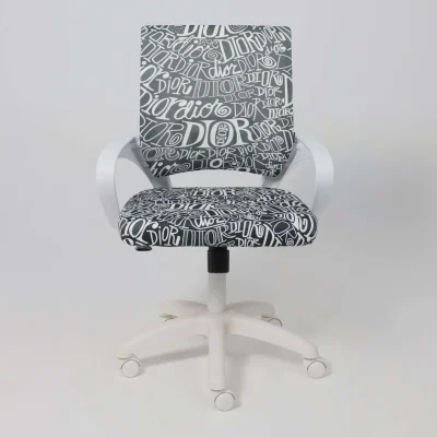 Кресло рабочее, поворотное RICCI NEW, white, ткань, черно-белая диор_2