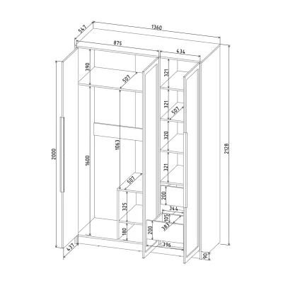 Шкаф КОНЦЕПТ Тренд КТ-Ш3, к.Белый/ф.Белый  (В2128хШ1360хГ547мм)_6
