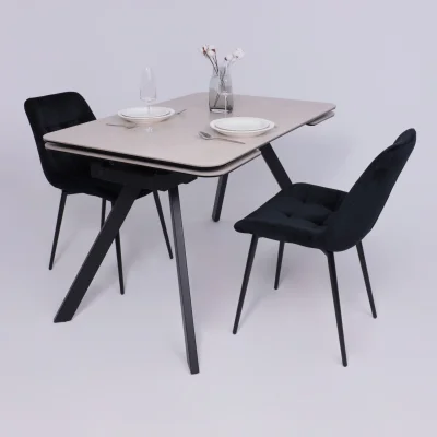 Стол ЛЕОН NEW , керамика 1 кат. 1200(1840)*800, Камень слоновая кость Bayona Ivory/Черный матовый_4