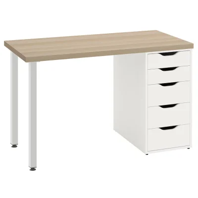 Стол письменный Ингар 1/5Т, дуб беленый / белый, 1200*750*550 фотография