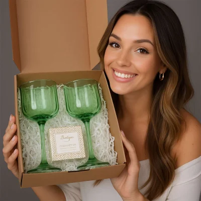 Подарочный бокс №2 (Бокал для вина (2 шт.) + Ароматическая свеча + Подарочная упаковка) фотография